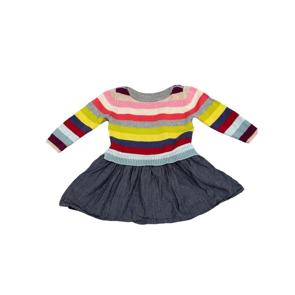 Baby Gap Striped Knit Sweater Dress Denim Colored Skirt Bottom Size 12-18 Months